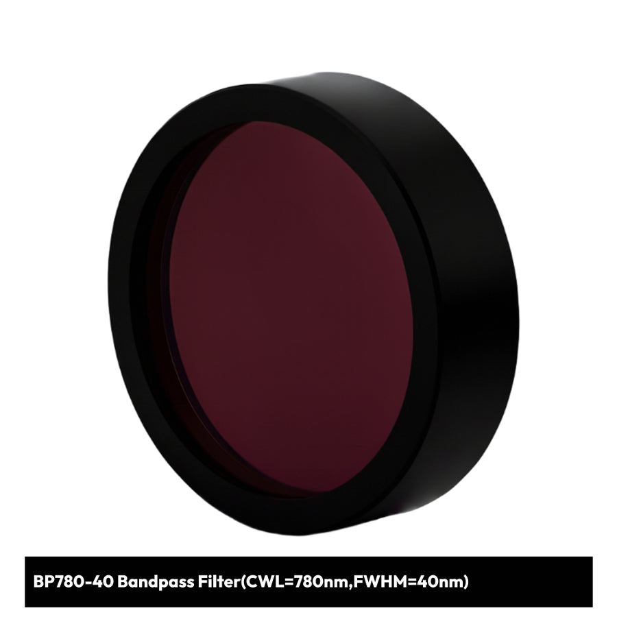 Bandpass filter with red center and black rim on a white background