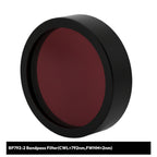 Red bandpass filter with black rim on a white background