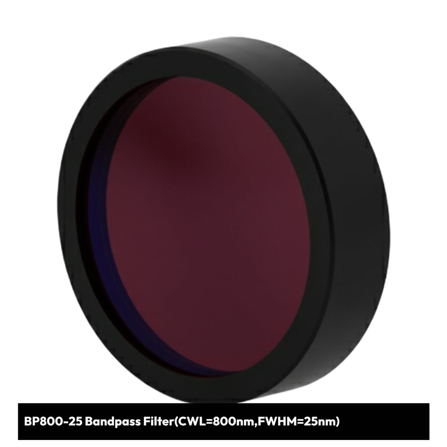Bandpass filter with a dark red center and black rim on a white background