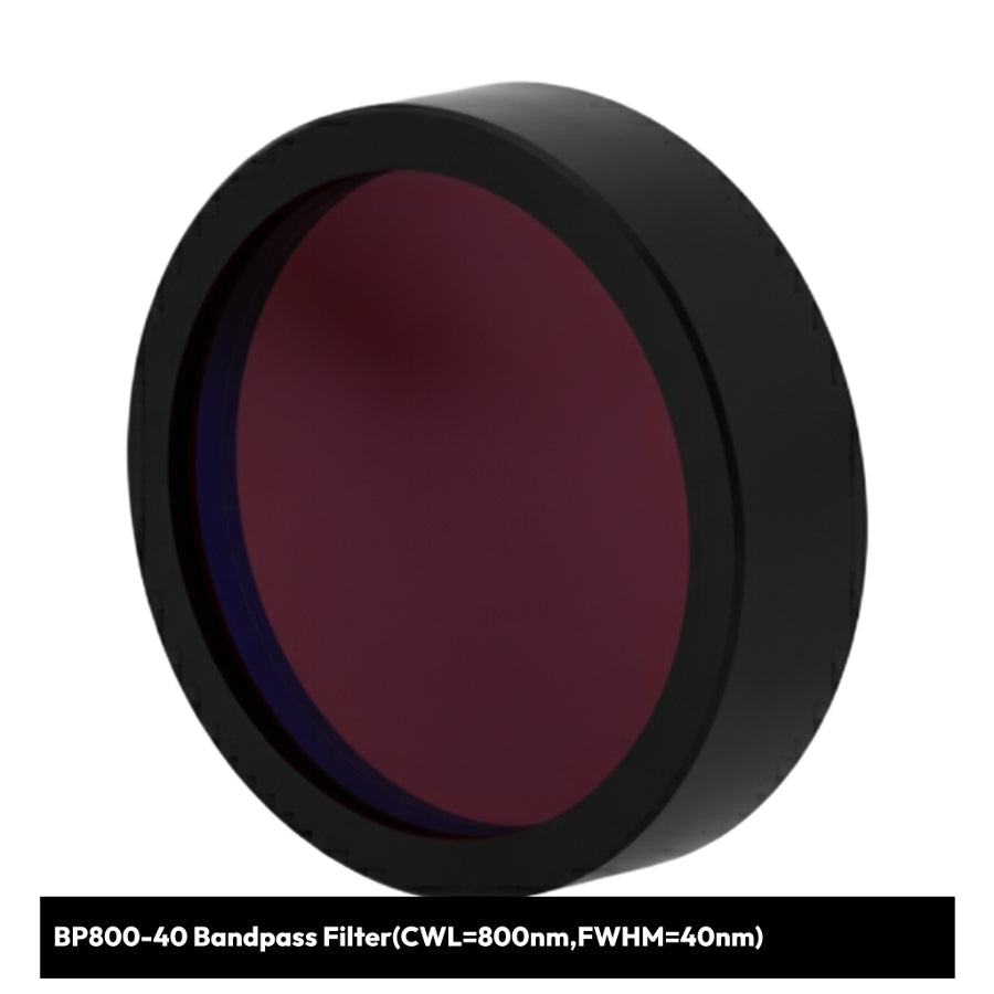 Bandpass filter with red center and black rim on a white background