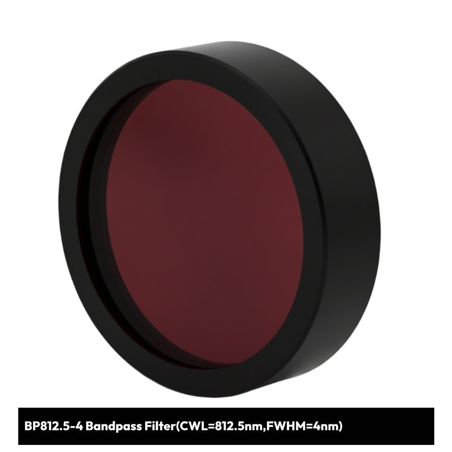 Bandpass filter with red center and black rim on a white background