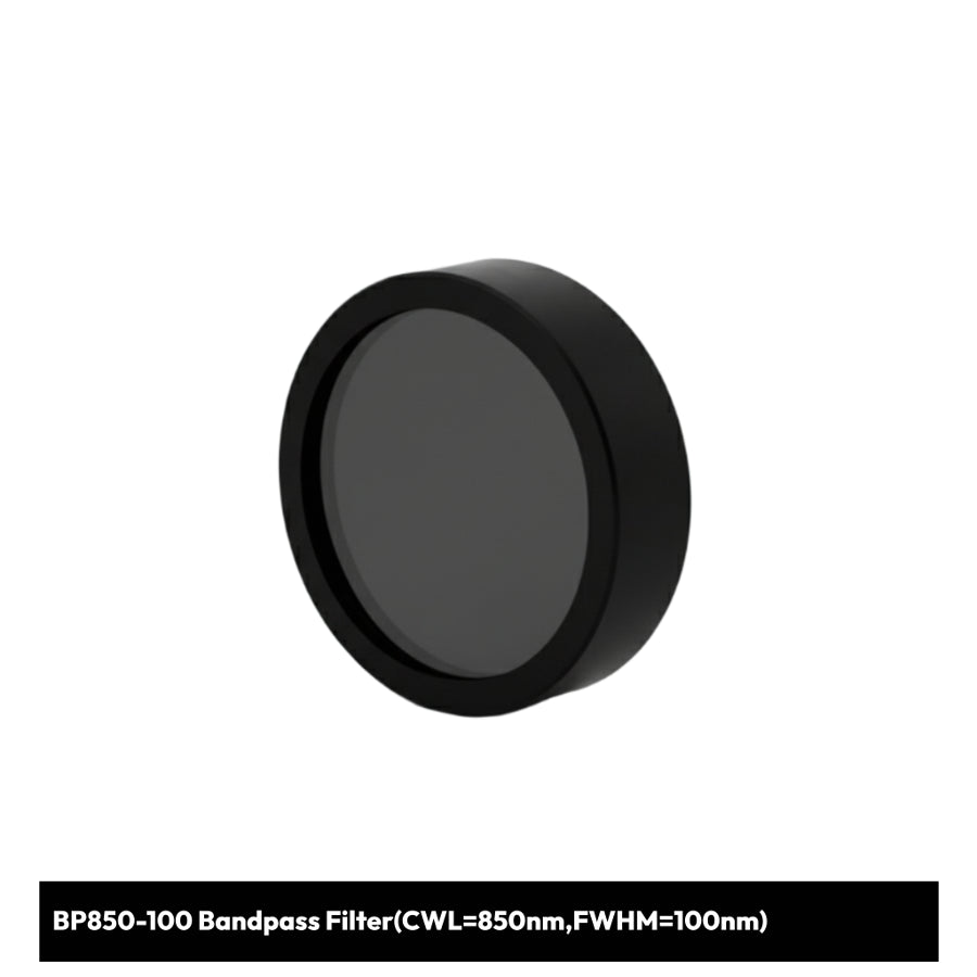 Black bandpass filter with specifications on a white background