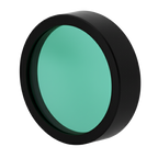 Round green filter with black rim on a white background