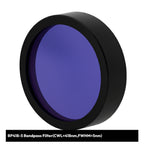 Blue bandpass filter with black rim on a white background