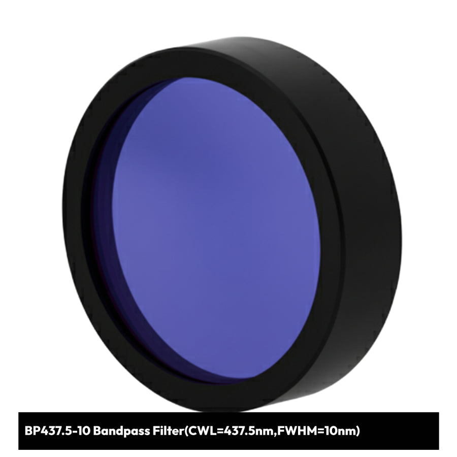 Blue bandpass filter with black rim on a white background