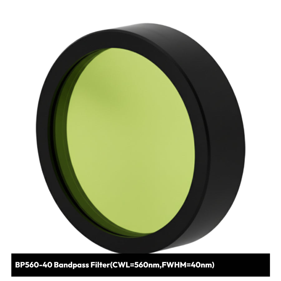 Green bandpass filter with black rim on a white background
