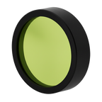 Round green filter with black frame on a white background