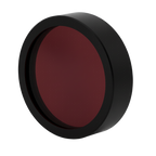 Round red filter with black rim on a white background
