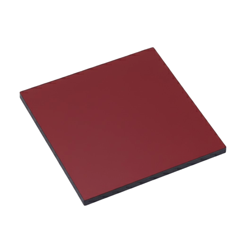 Red square tile with black border on a white background