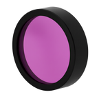 Round purple filter with black rim on a white background