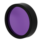 Round purple filter with black rim on a white background