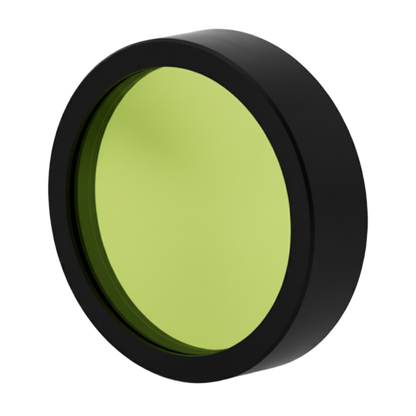 Round green filter with black rim on a white background