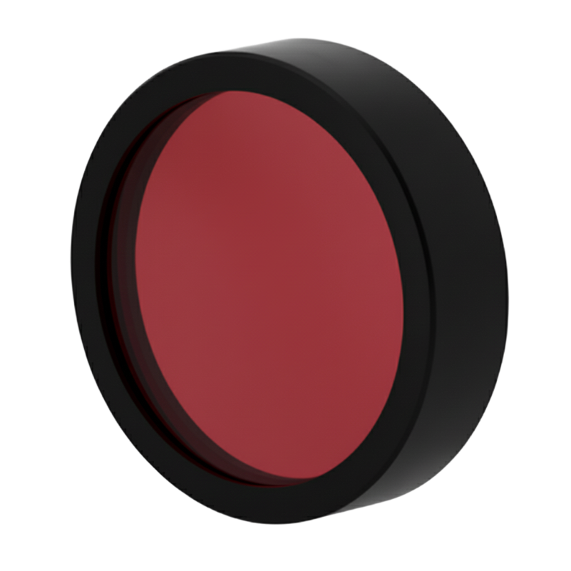Round red object with black rim on a white background