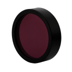Round dark red filter with black rim on a white background
