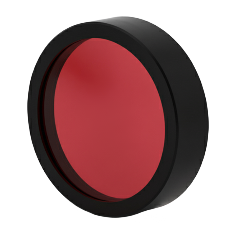 Round red object with black rim on a white background