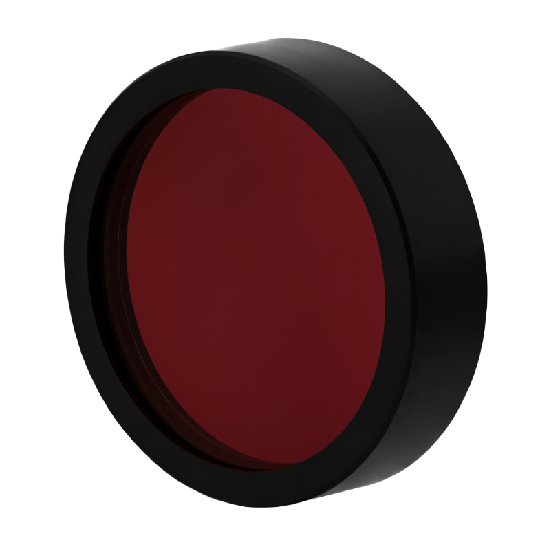 Round red object with black rim on a white background