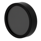 Black circular object on a white background