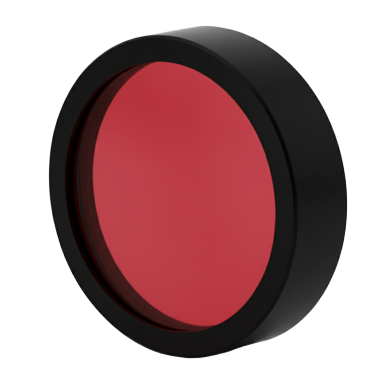 Red circular object with black rim on a white background
