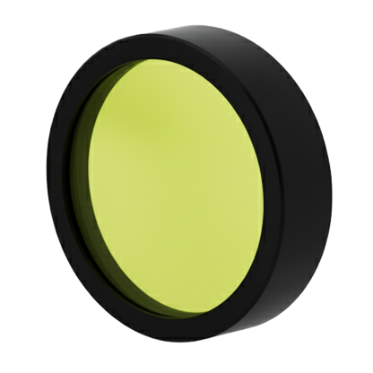 Round green filter with black frame on a white background