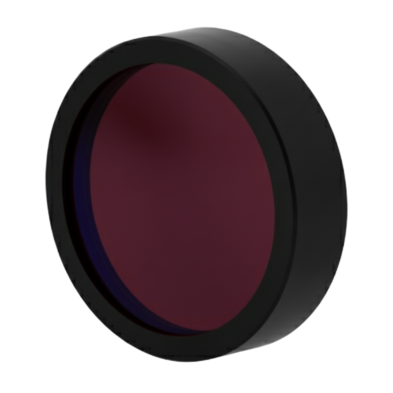 Red filter lens with black frame on a white background