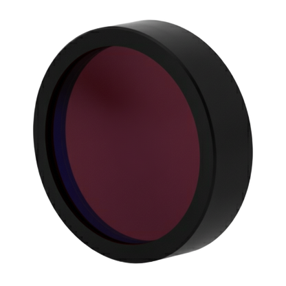 Red filter lens with black frame on a white background