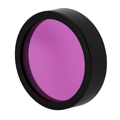 Round purple filter with black rim on a white background