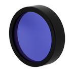 Round blue filter with black rim on a white background
