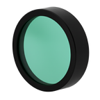 Round green filter with black rim on a white background