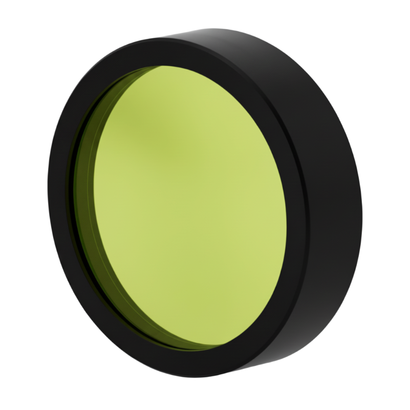 Round green filter with black frame on a white background