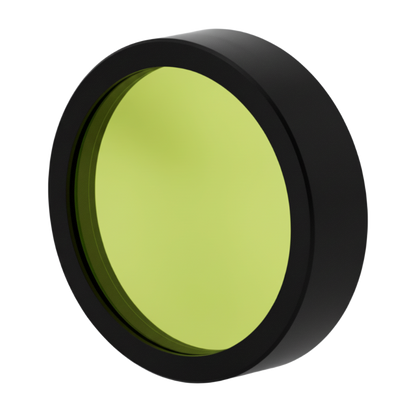 Round green filter with black frame on a white background