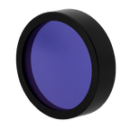 Blue lens filter with black frame on a white background