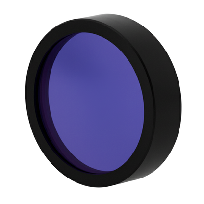 Blue lens filter with black frame on a white background
