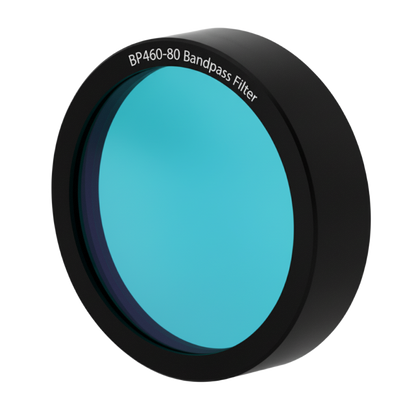 Teal bandpass filter with black rim on a white background