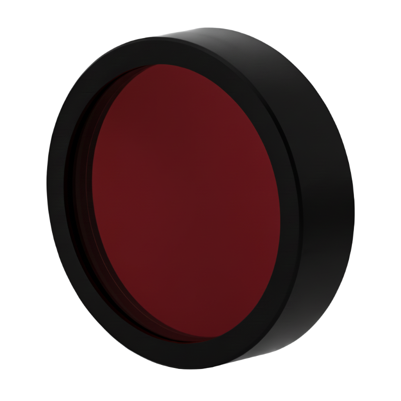 Round red object with black rim on a white background