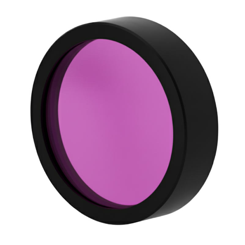 Round purple filter with black rim on a white background