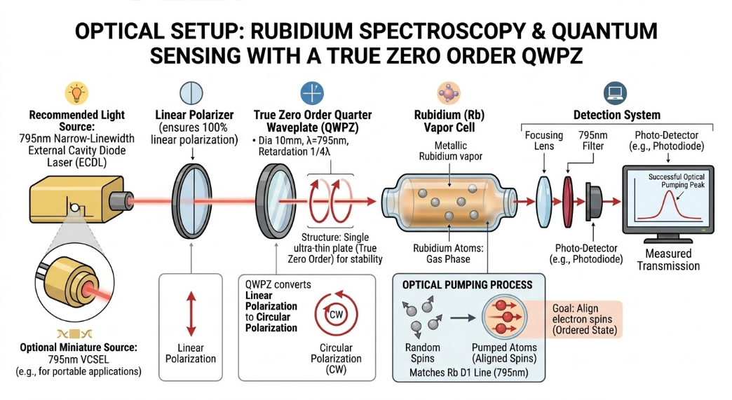 True Zero Order Waveplate(QWPZ) (dia10mm, 795nm, quarter λ) - Rubidium Spectroscopy-Quantum Sensing and Atomic Clocks